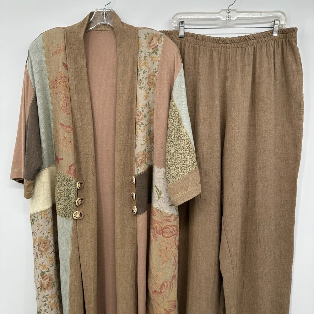 Vintage Spencer Alexis Jacket Pant‎ Set 2X Linen Blend Lagenlook Patchwork USA - Picture 2 of 16